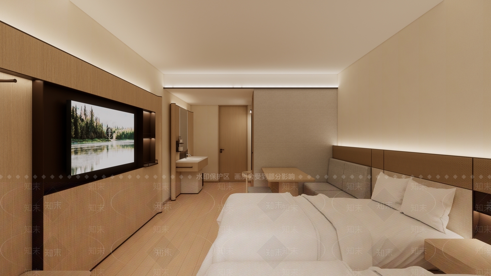 现代简约酒店客房SU模型下载【ID:1200635896】