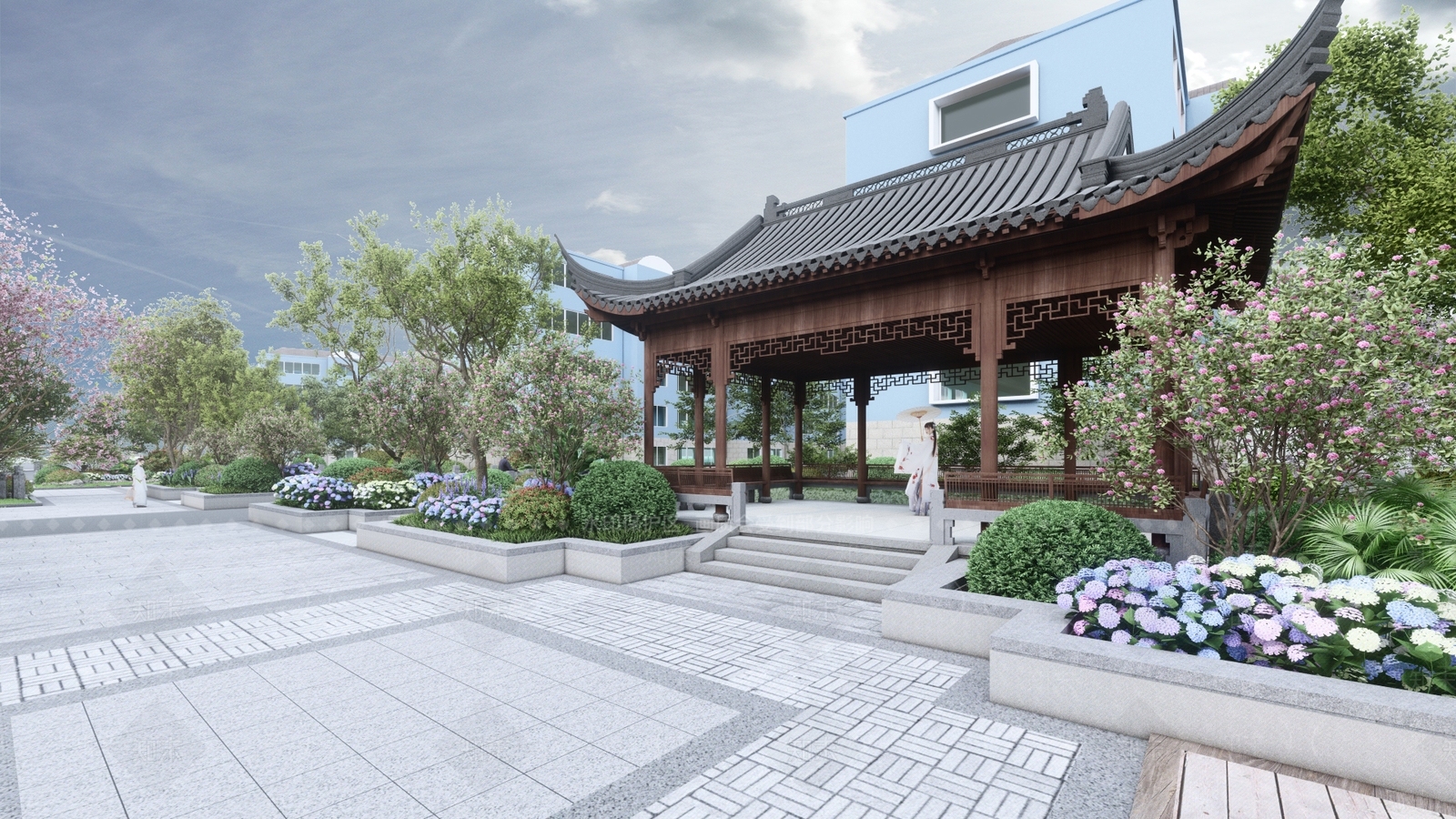 新中式中式口袋公园SU模型下载【ID:1200636167】