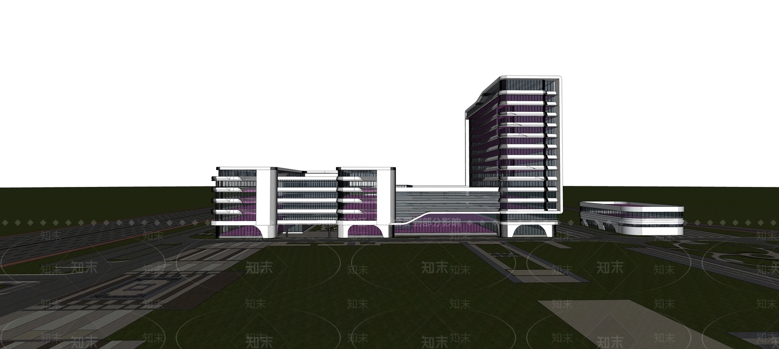 现代医院建筑SU模型下载【ID:1200637036】