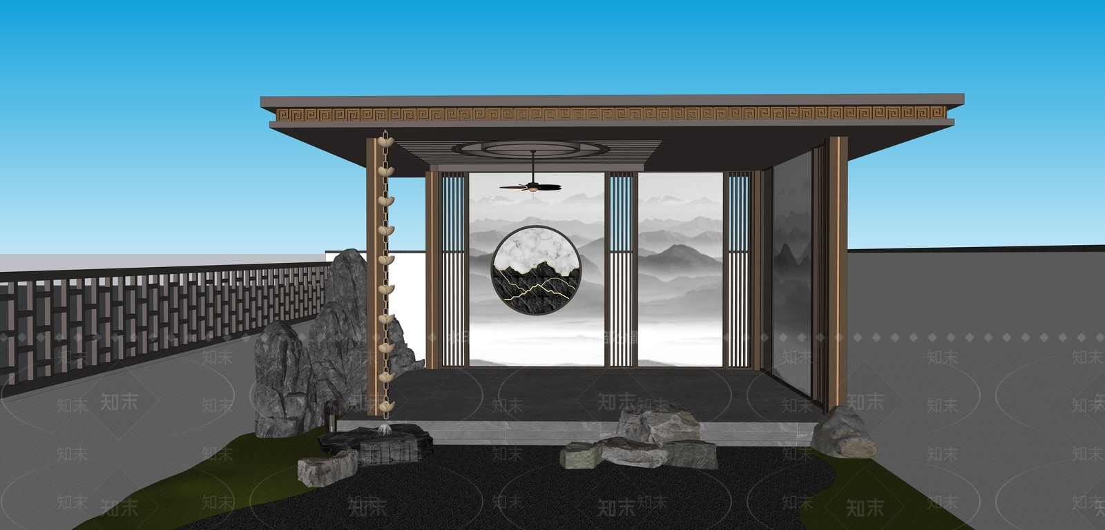 现代新中式亭子SU模型下载【ID:1200639502】
