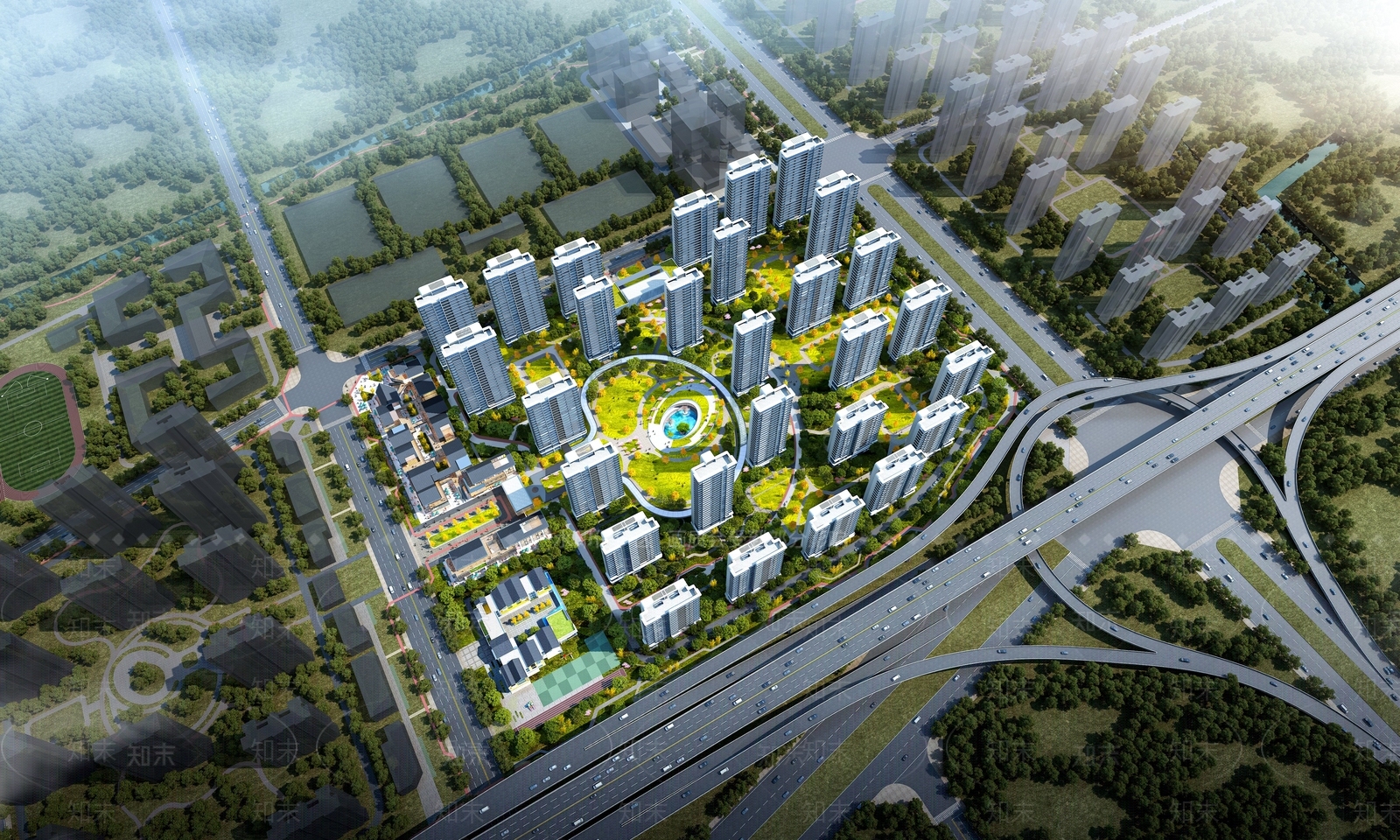 现代鸟瞰规划3D模型下载【ID:1200639412】