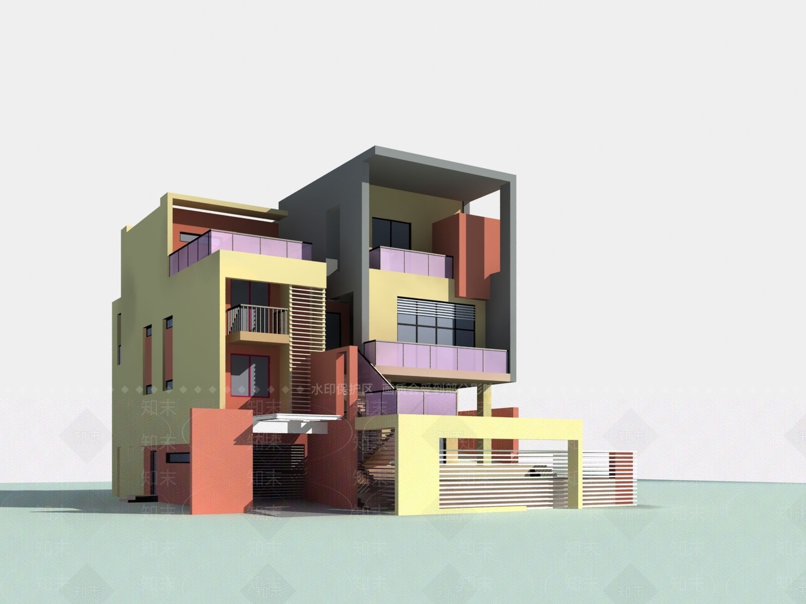 现代别墅外观3D模型下载【ID:1200640245】