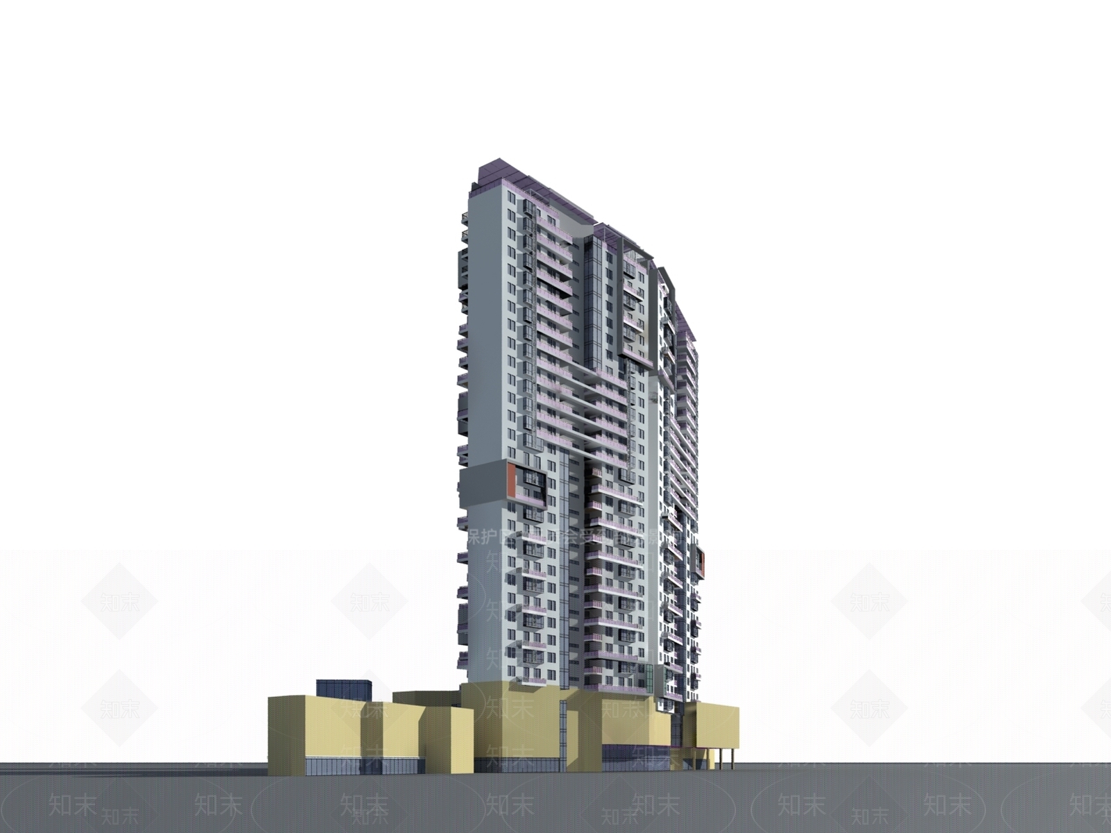 现代高层住宅3D模型下载【ID:1200643360】