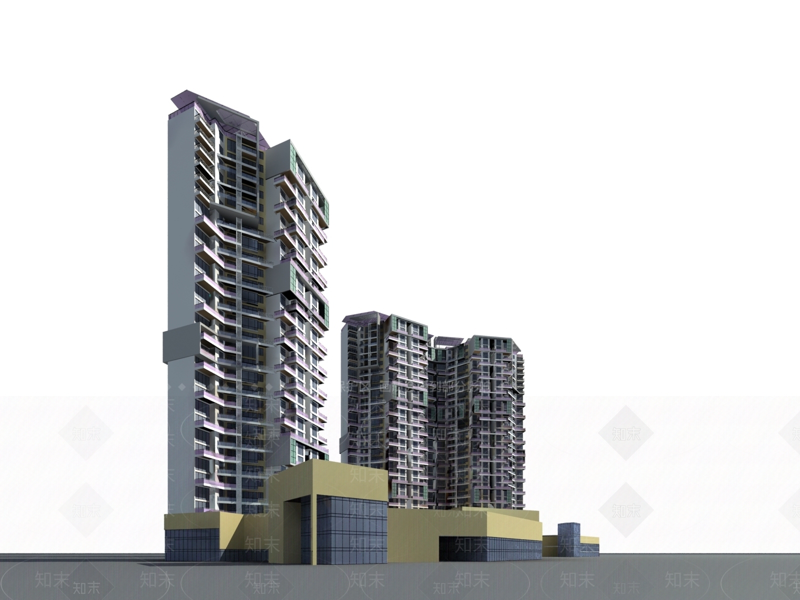 现代高层住宅3D模型下载【ID:1200643360】