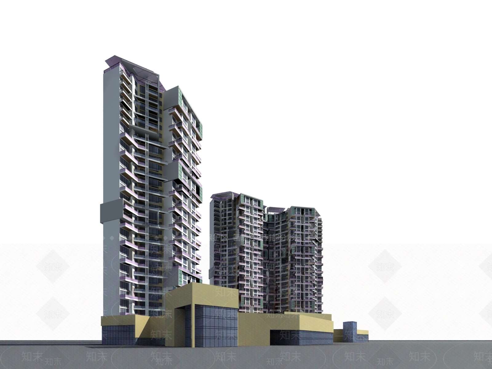 现代高层住宅3D模型下载【ID:1200643360】
