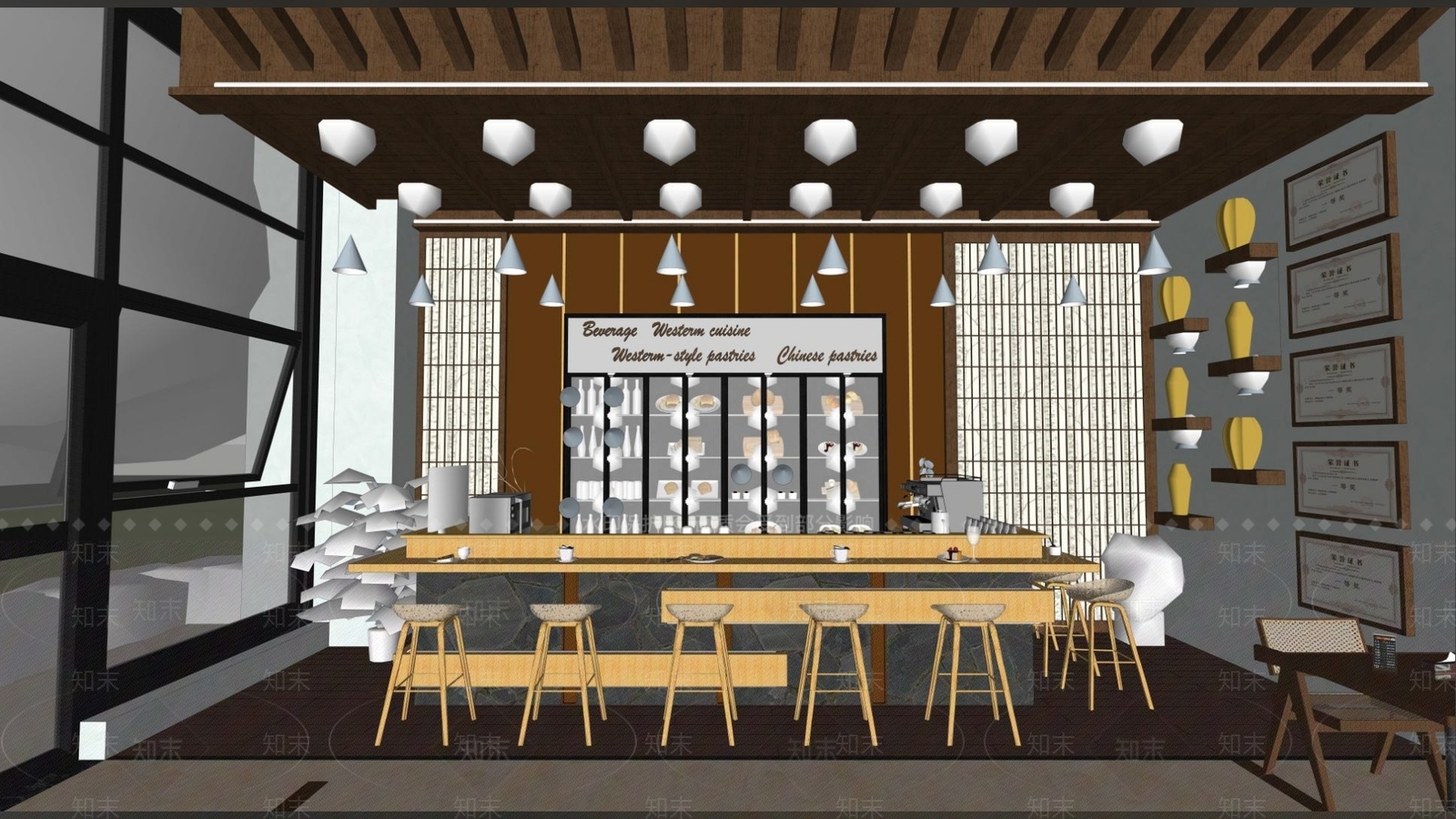 现代新中式酒店大堂SU模型下载【ID:1200644454】