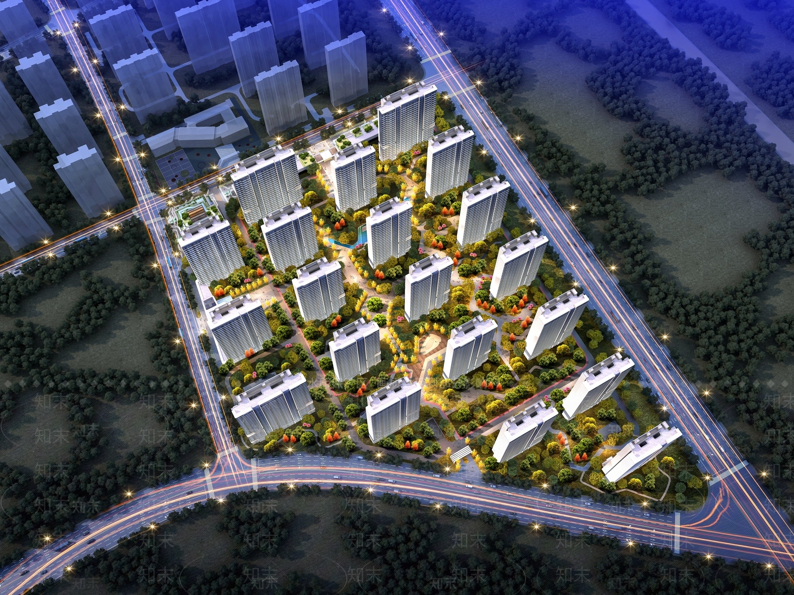 现代鸟瞰规划3D模型下载【ID:1200644356】