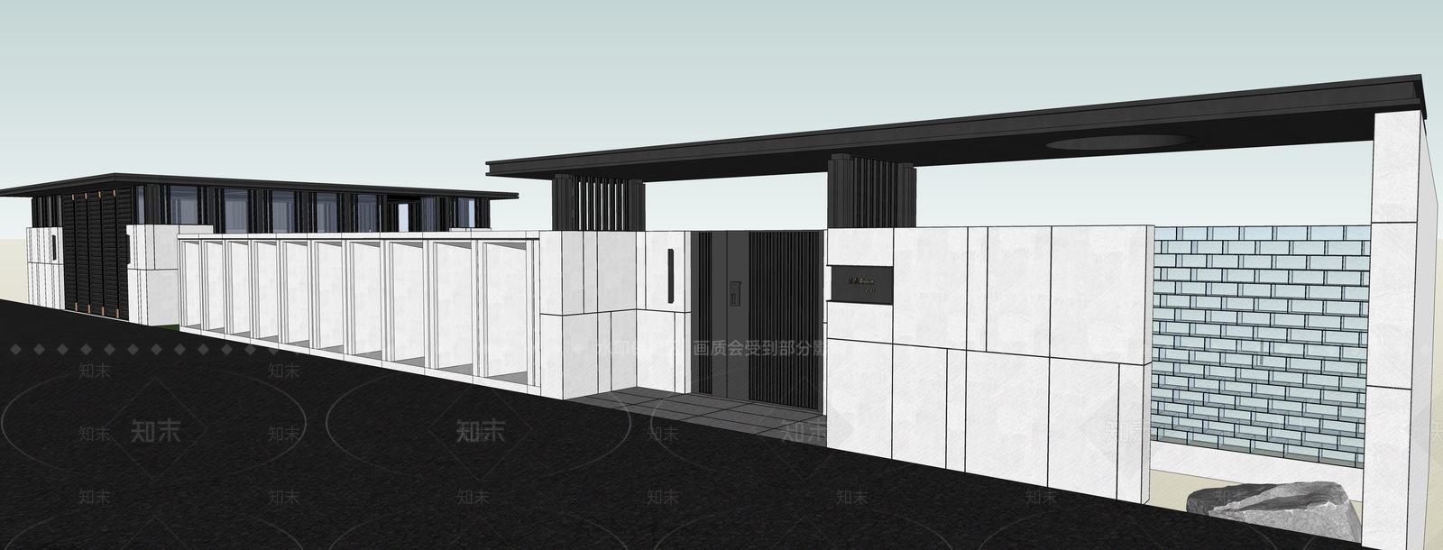 现代极简屋顶花园SU模型下载【ID:1200646554】