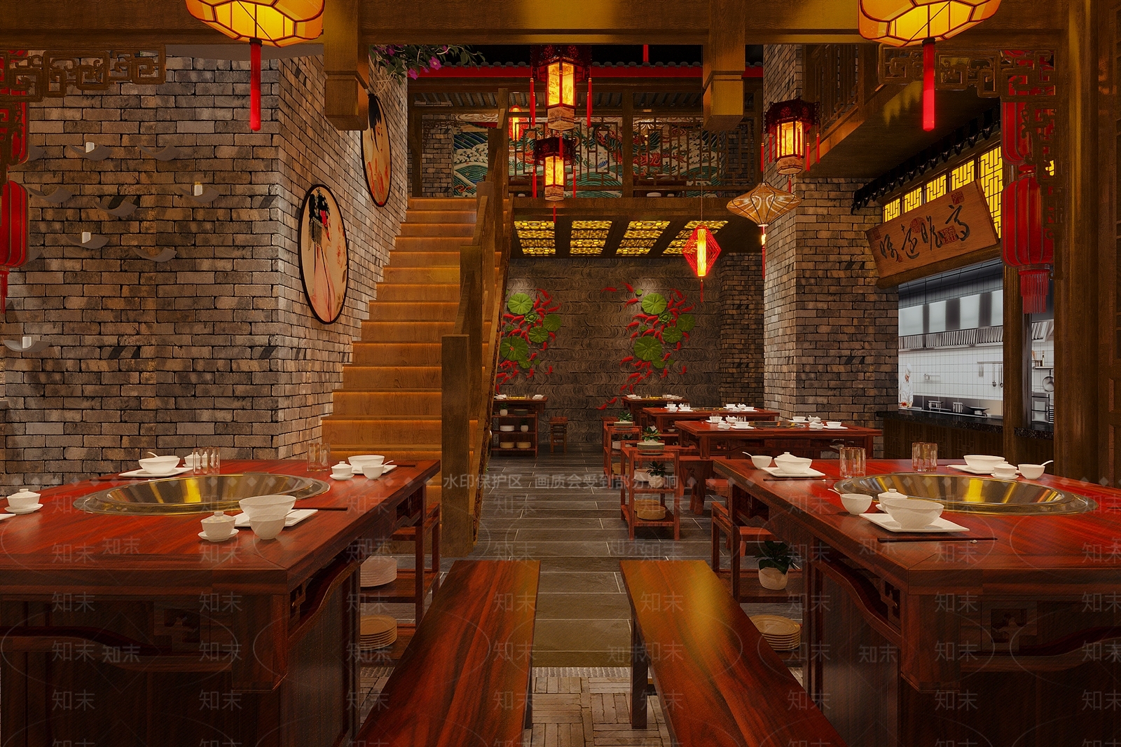 中式复古火锅店3D模型下载【ID:1200648314】