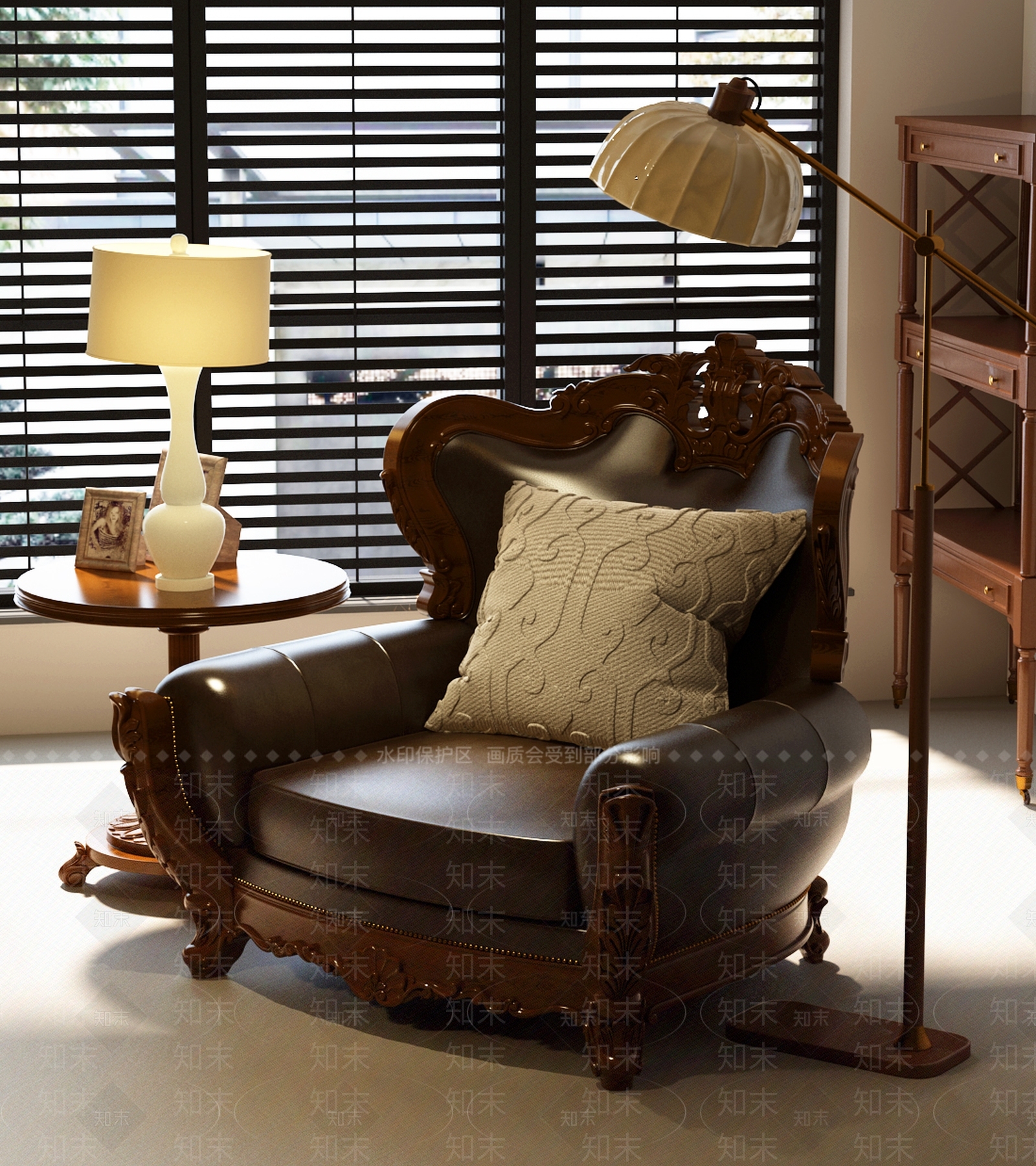 美式法式单人沙发3D模型下载【ID:1200651144】