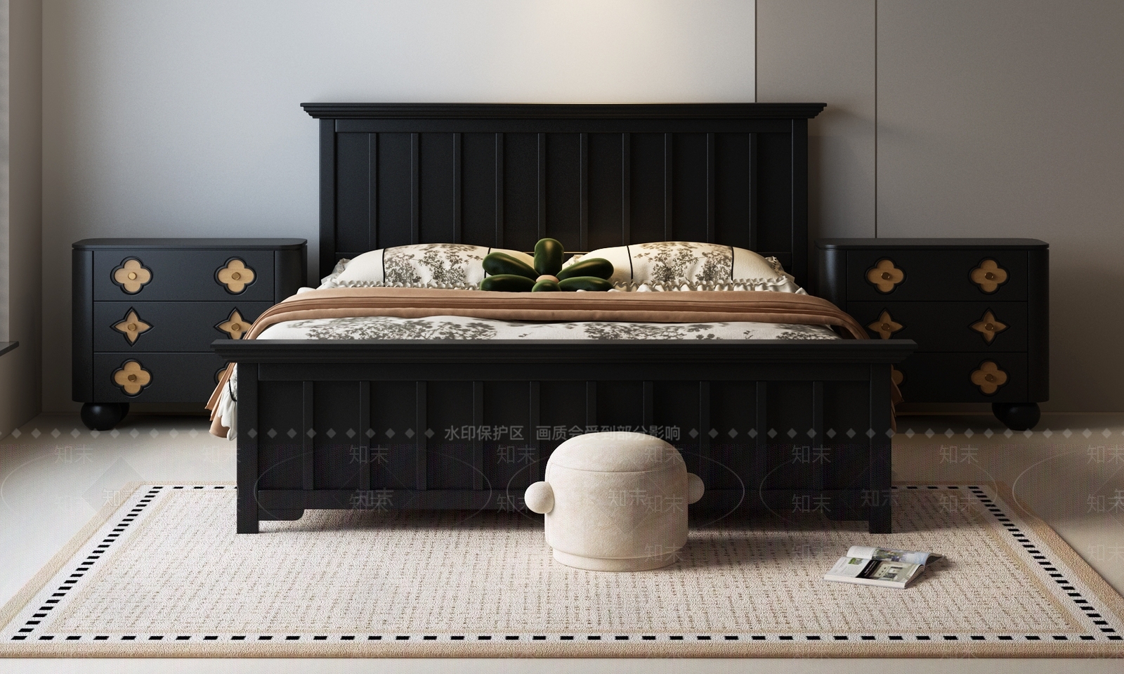 法式美式双人床3D模型下载【ID:1200653760】