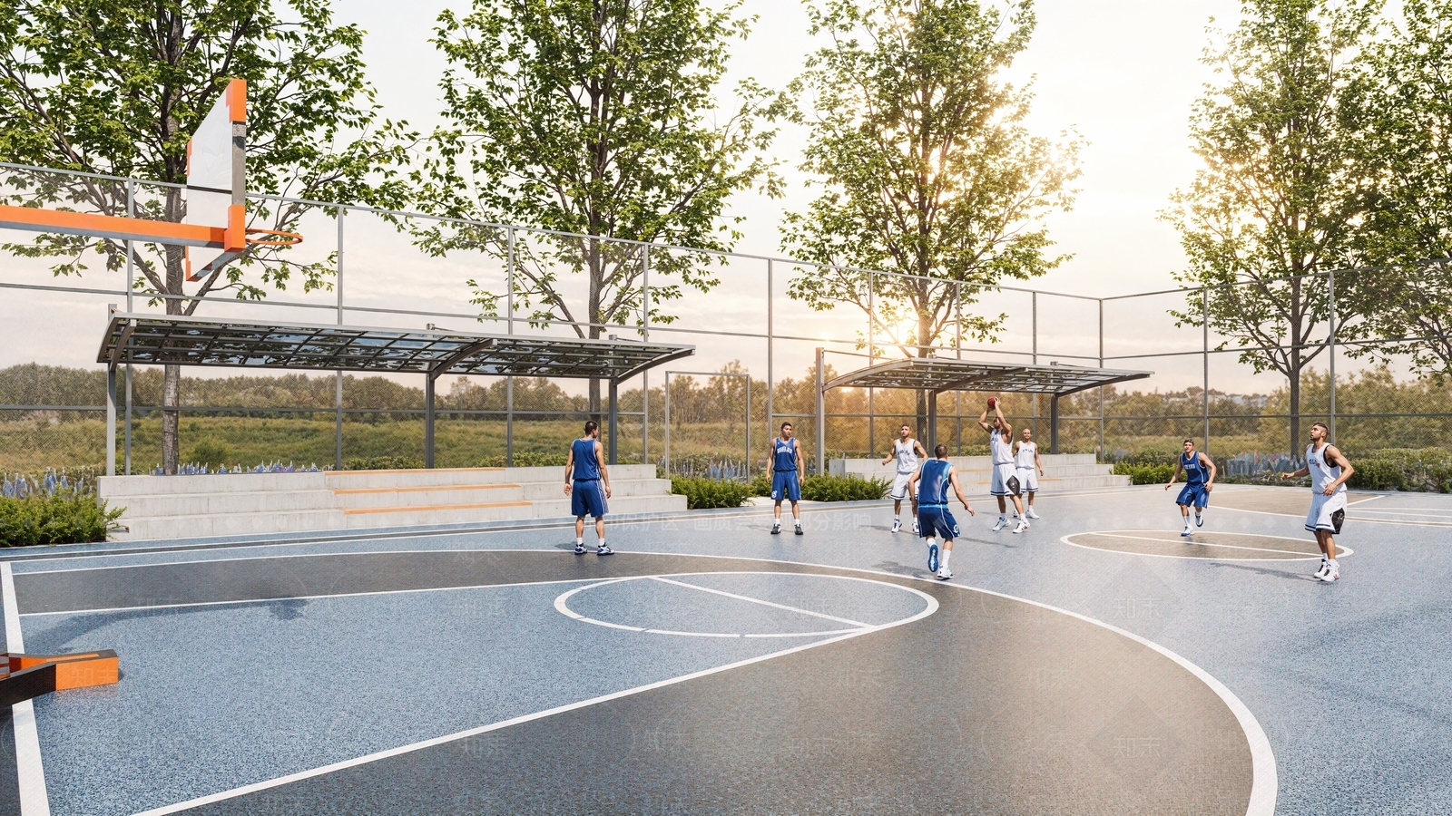 现代篮球场SU模型下载【ID:1200654401】