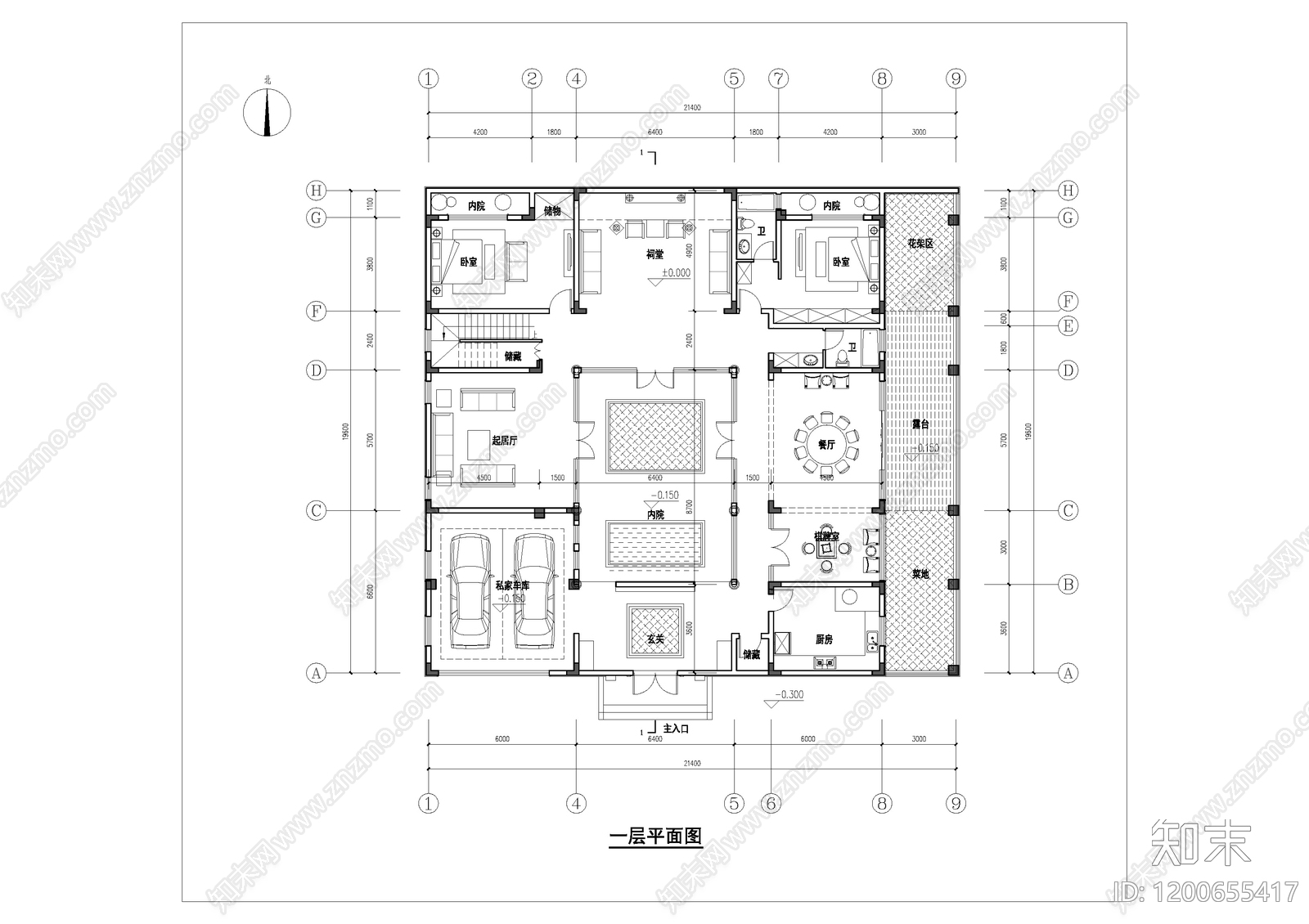中式新中式别墅建筑cad施工图下载【ID:1200655417】