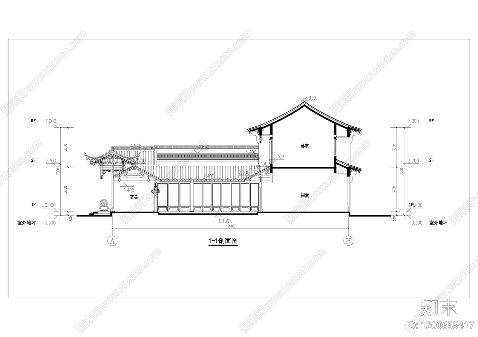 中式新中式别墅建筑cad施工图下载【ID:1200655417】