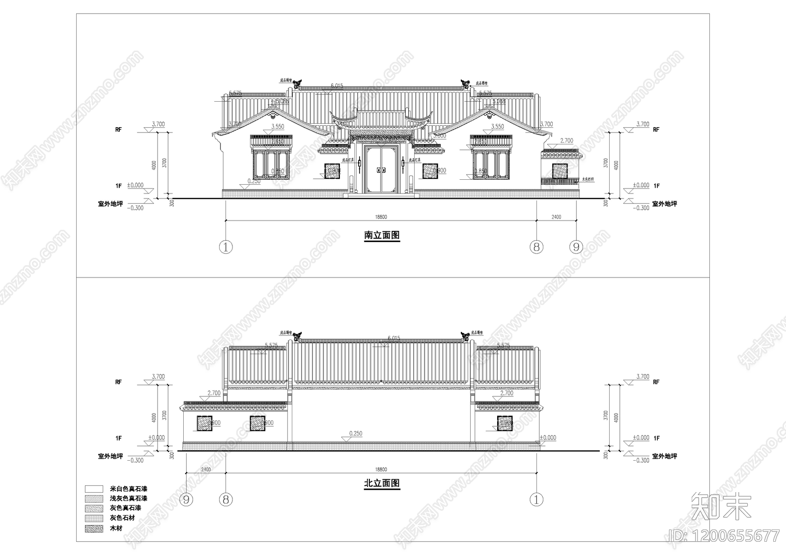 新中式中式别墅建筑cad施工图下载【ID:1200655677】
