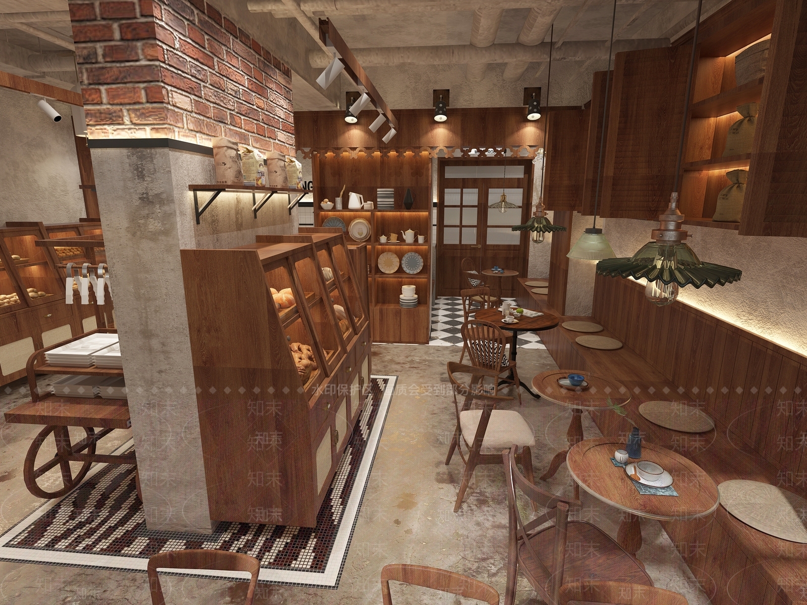 现代原木甜品面包店3D模型下载【ID:1200656062】