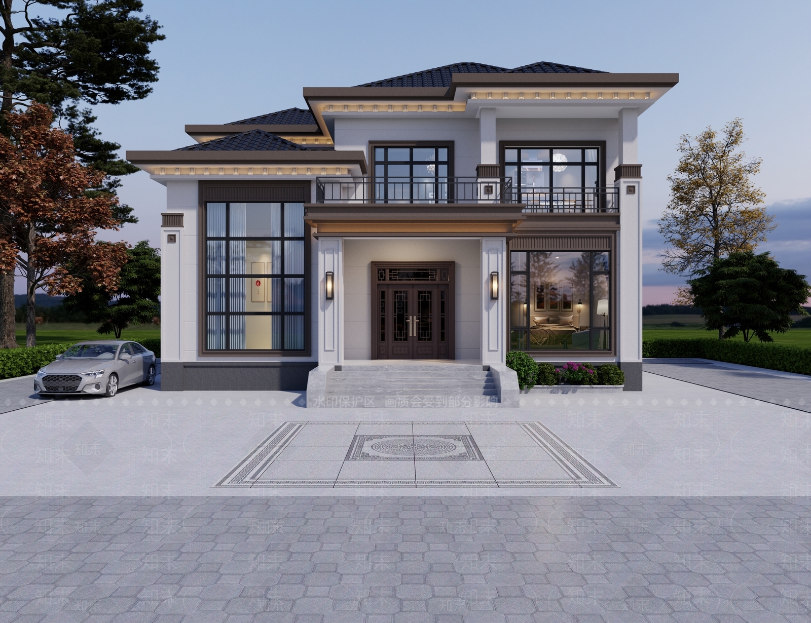 新中式中式独栋别墅3D模型下载【ID:1200658329】