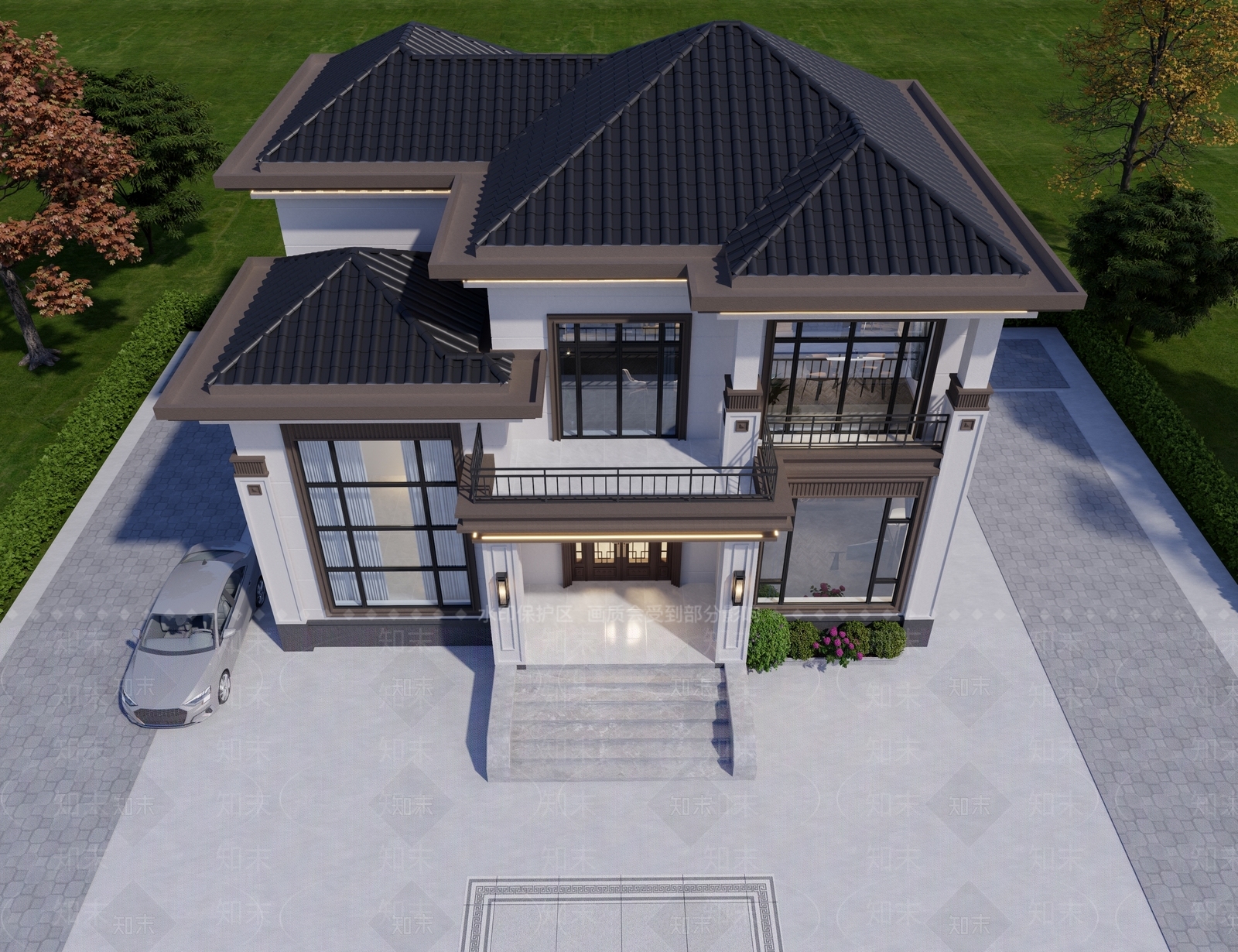 新中式中式独栋别墅3D模型下载【ID:1200658329】
