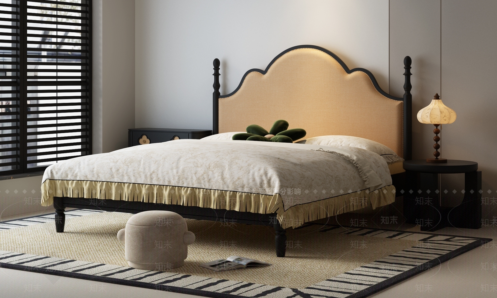 美式法式双人床3D模型下载【ID:1200664321】