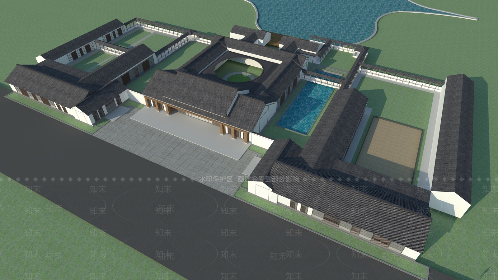 新中式中式医院建筑SU模型下载【ID:1200665063】