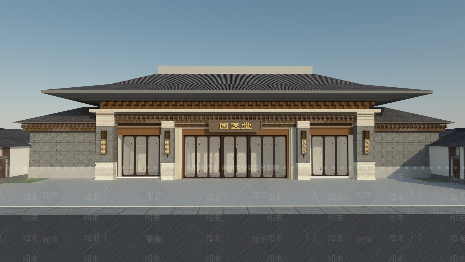 新中式中式医院建筑SU模型下载【ID:1200665063】
