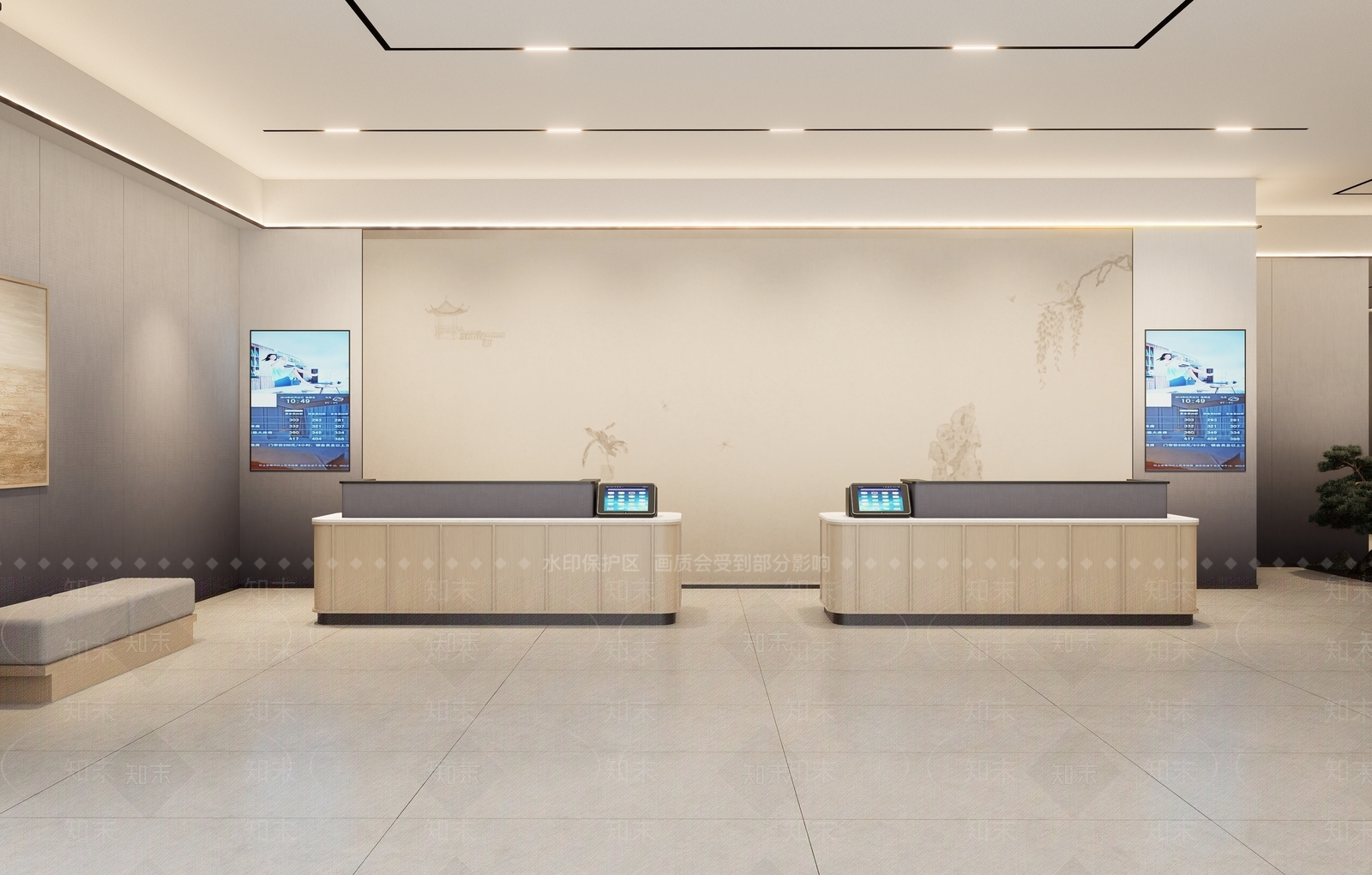 现代新中式酒店大堂SU模型下载【ID:1200665201】