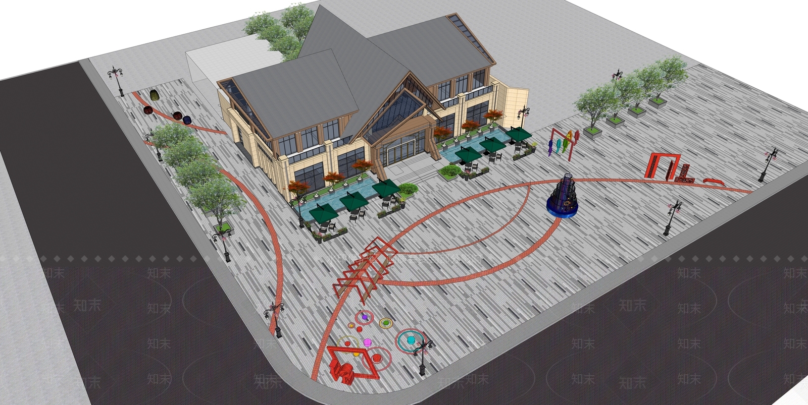 欧式简欧售楼处建筑SU模型下载【ID:1200665850】