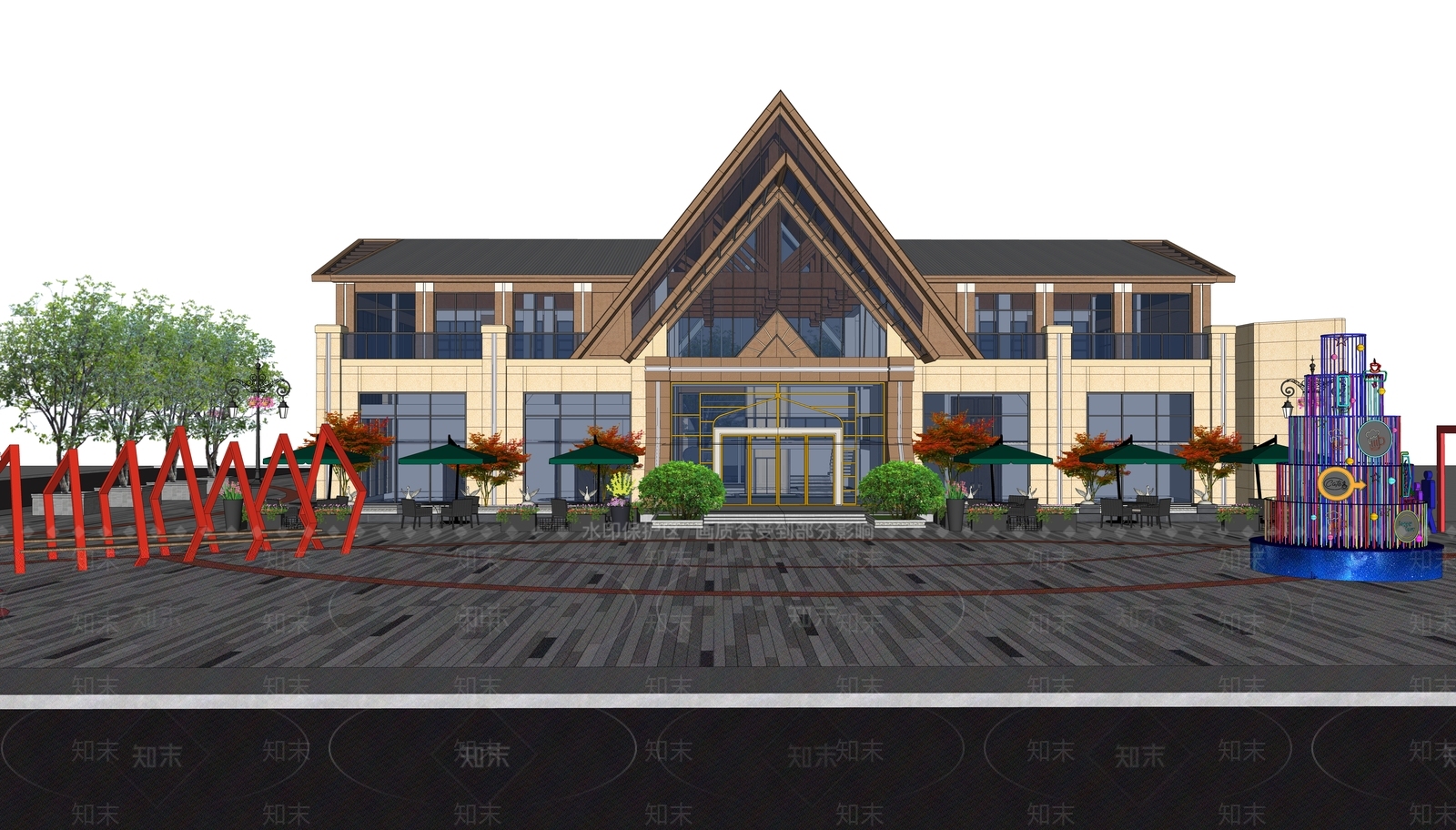 欧式简欧售楼处建筑SU模型下载【ID:1200665850】