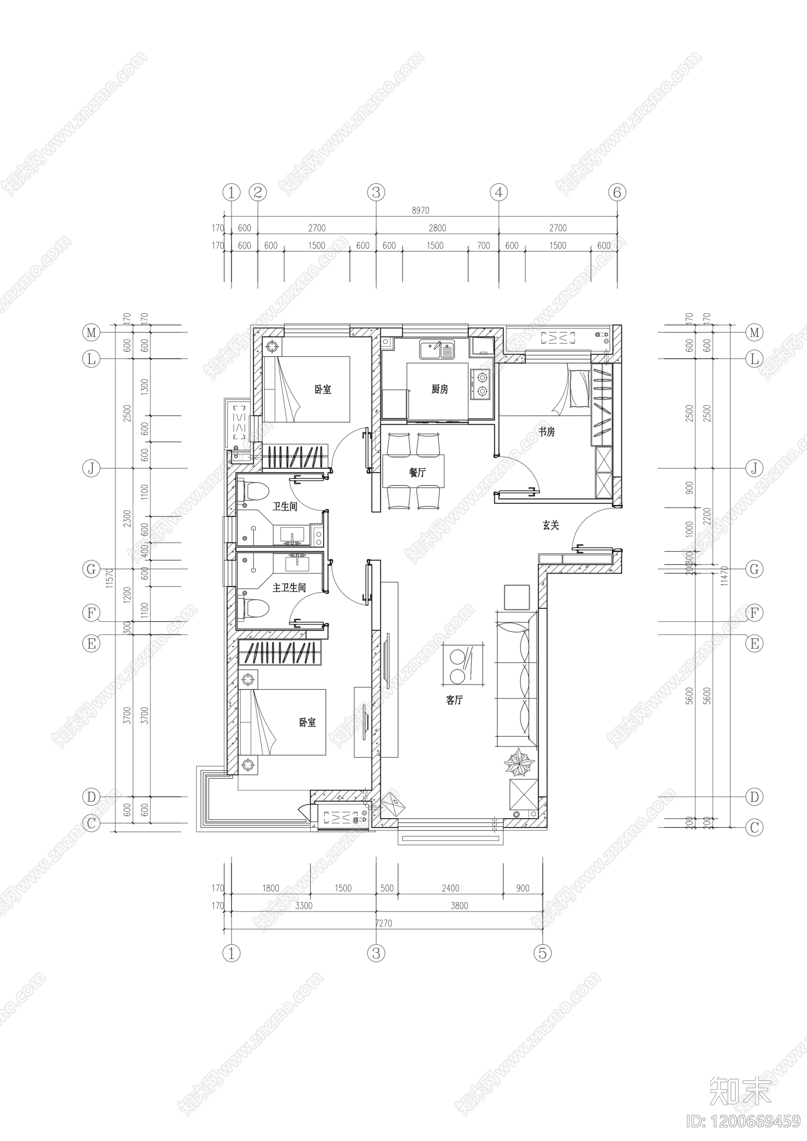 家装平面图施工图下载【ID:1200669459】