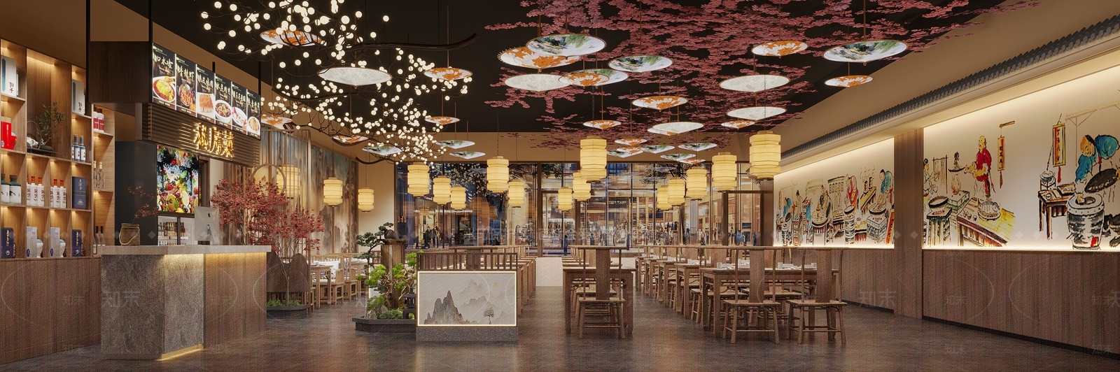 新中式中餐厅3D模型下载【ID:1200672083】