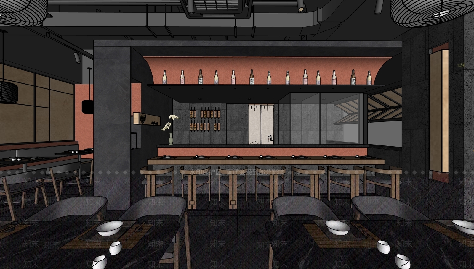 现代日式日料店SU模型下载【ID:1200673252】