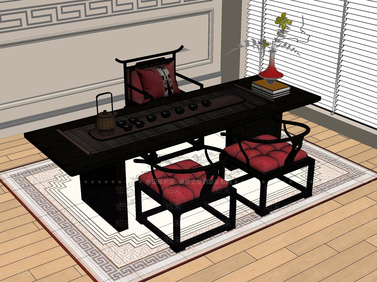 新中式中式茶桌椅3D模型下载【ID:1200677190】