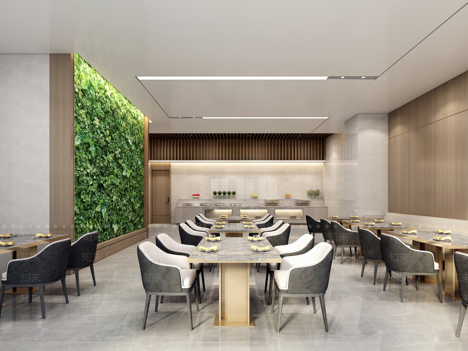 现代新中式自助餐厅3D模型下载【ID:1200677703】
