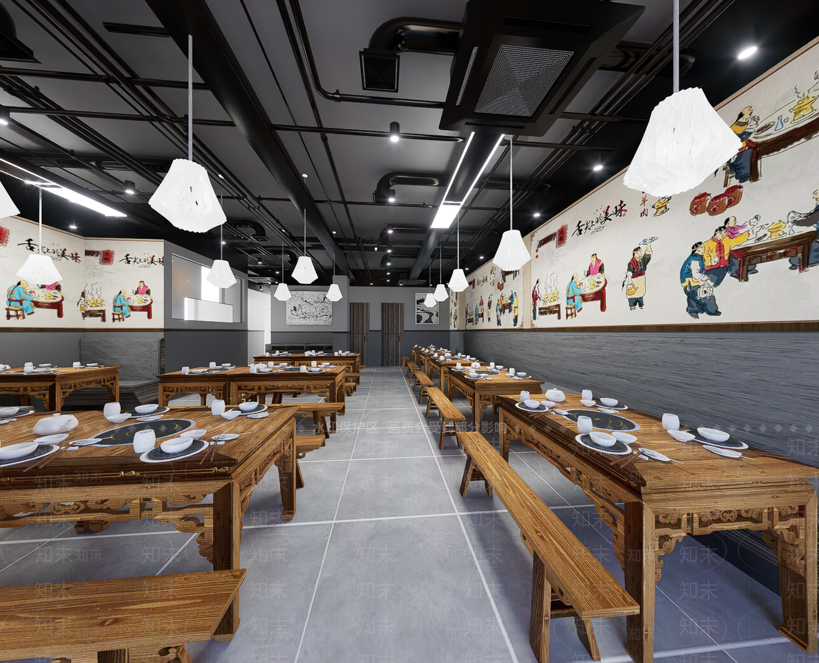 中式工业茶餐厅SU模型下载【ID:1200680374】