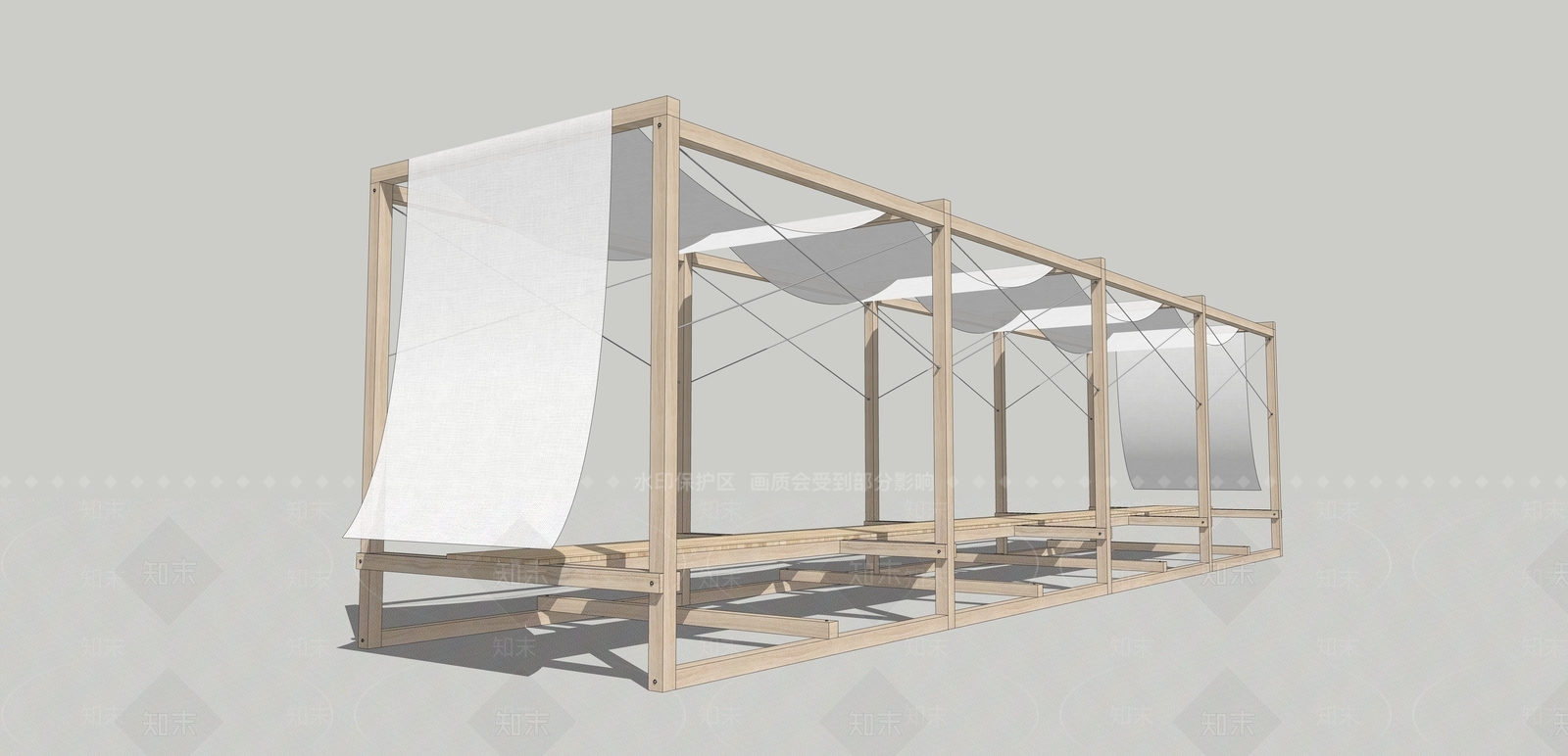 现代原木廊架SU模型下载【ID:1200681562】