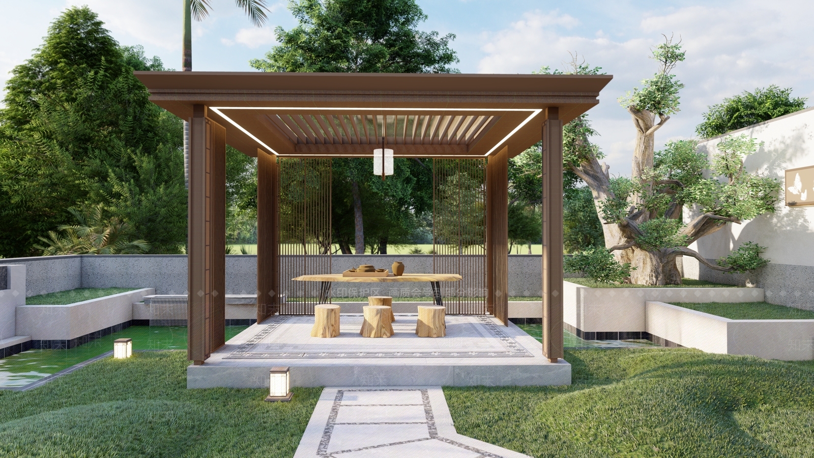 新中式中式亭子SU模型下载【ID:1200683340】