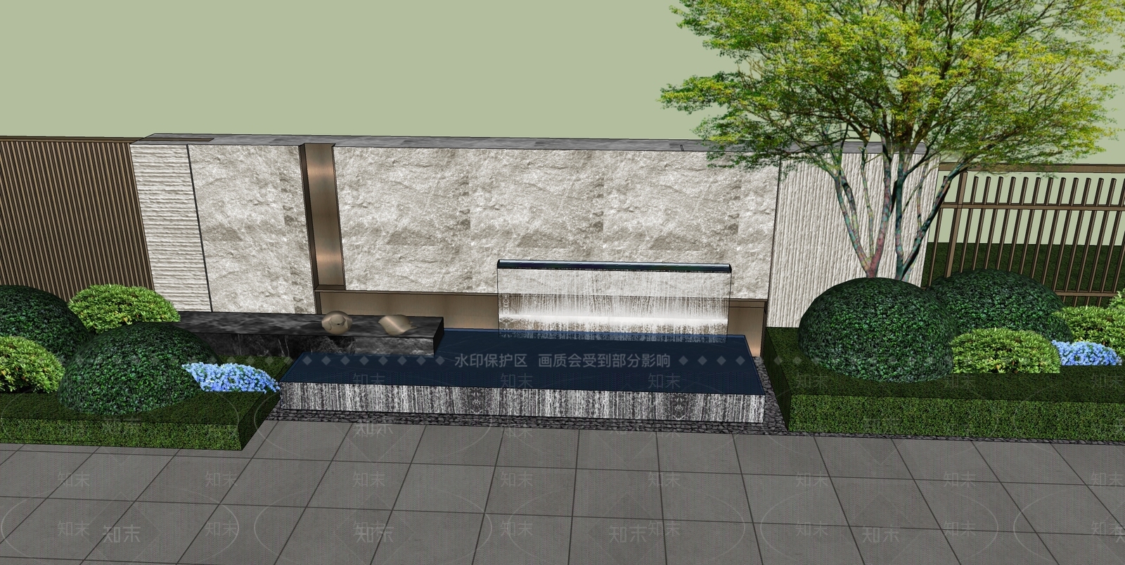 现代新中式人工水池SU模型下载【ID:1200687766】