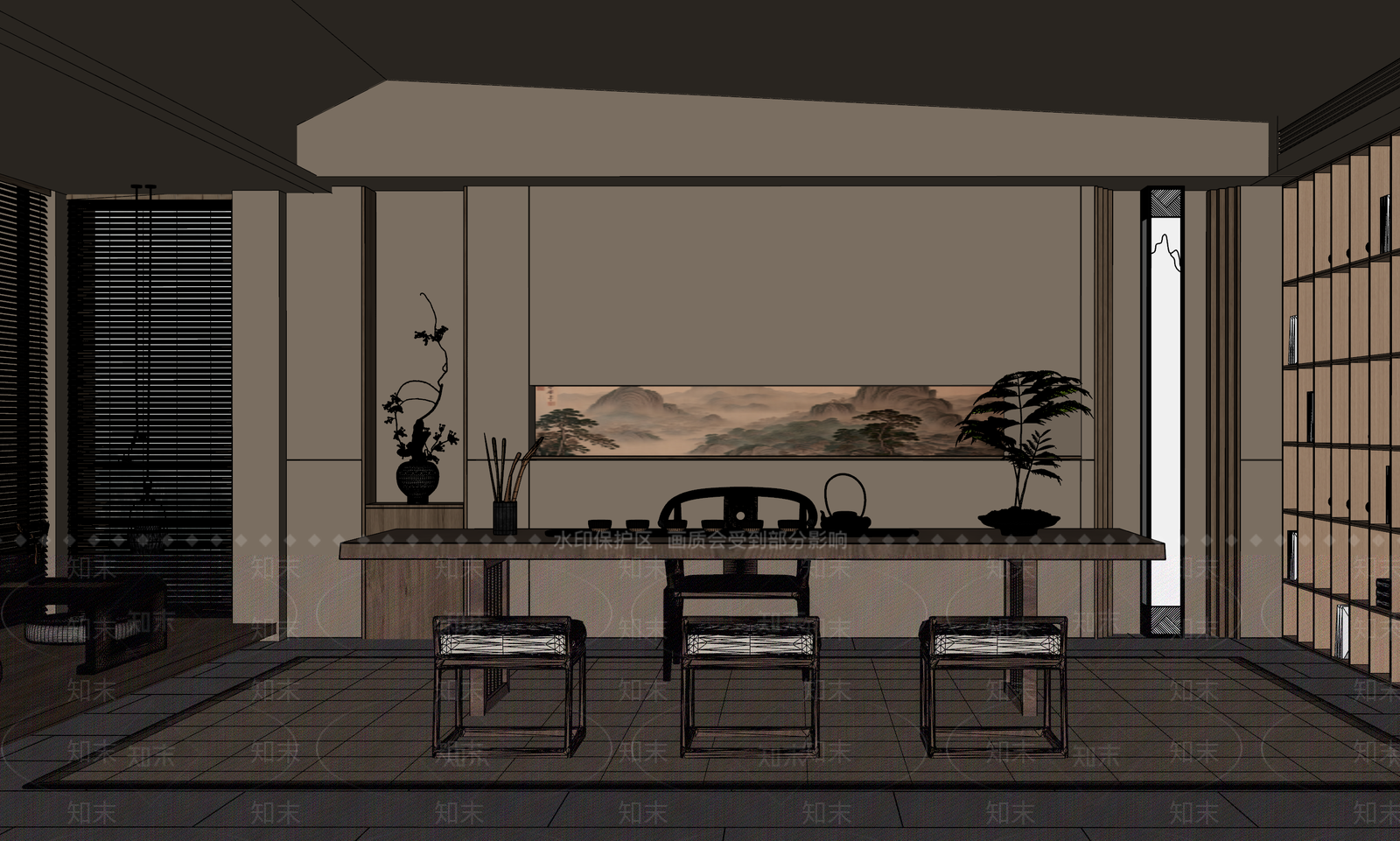 新中式中古茶室SU模型下载【ID:1200689633】
