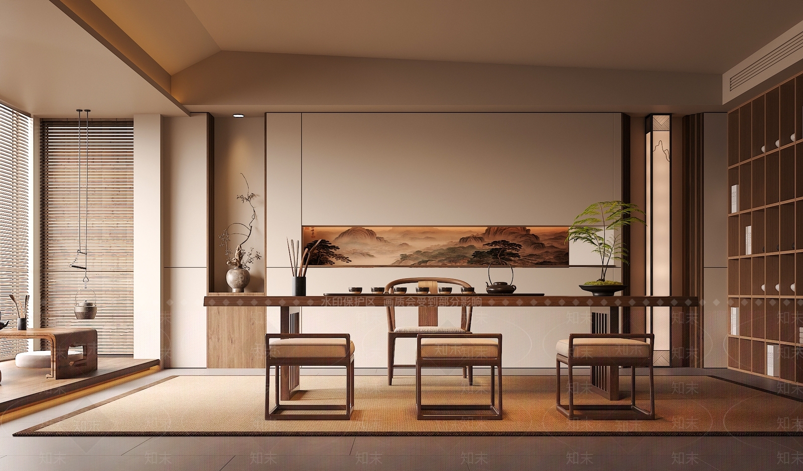 新中式中古茶室SU模型下载【ID:1200689633】