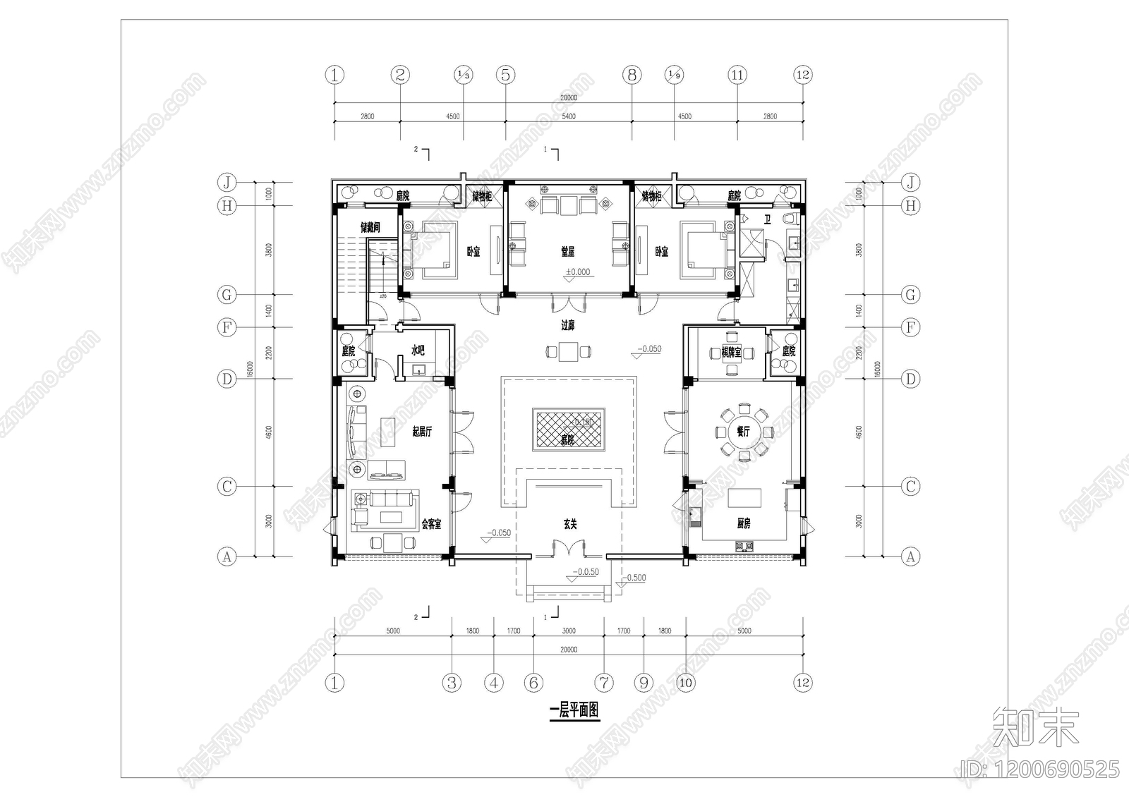 中式新中式别墅建筑cad施工图下载【ID:1200690525】