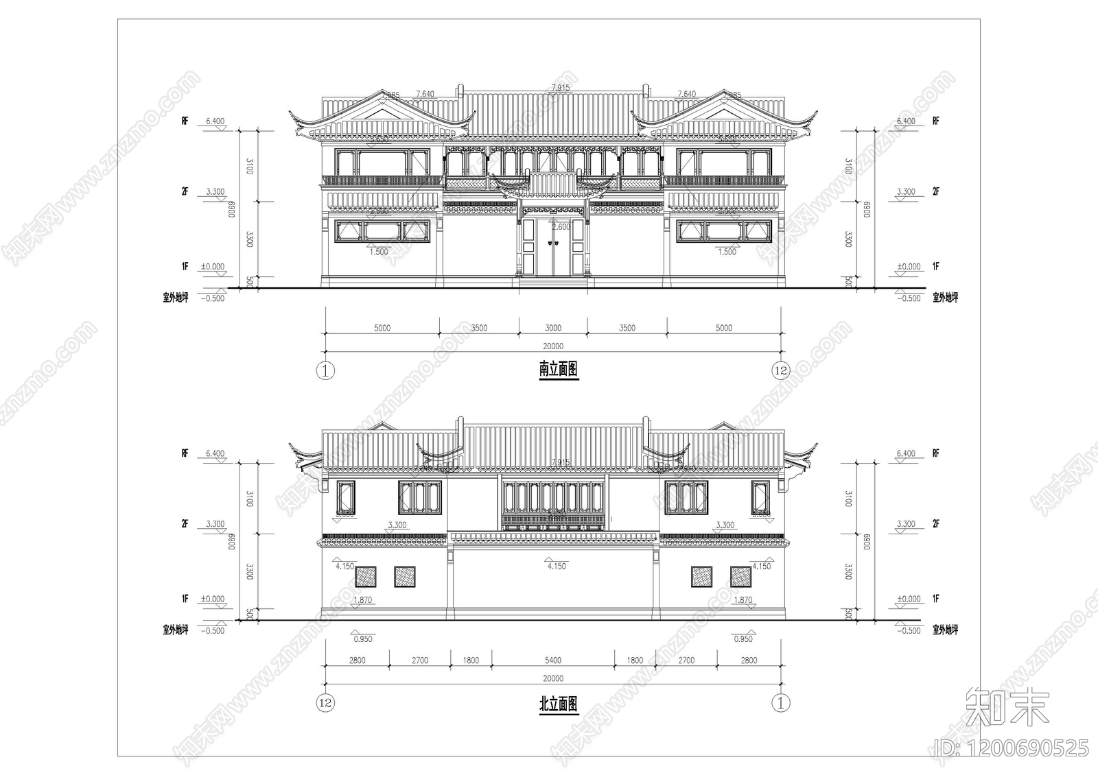 中式新中式别墅建筑cad施工图下载【ID:1200690525】