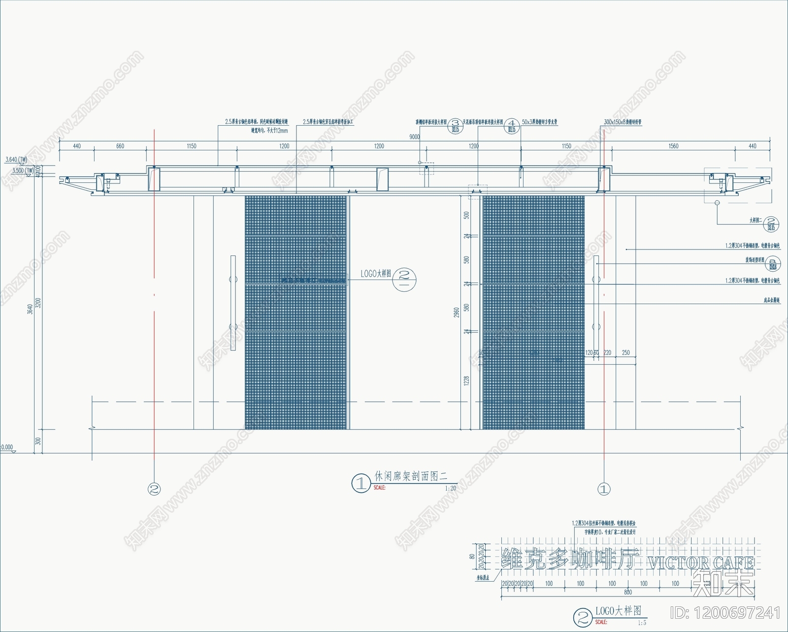 现代新中式廊架cad施工图下载【ID:1200697241】