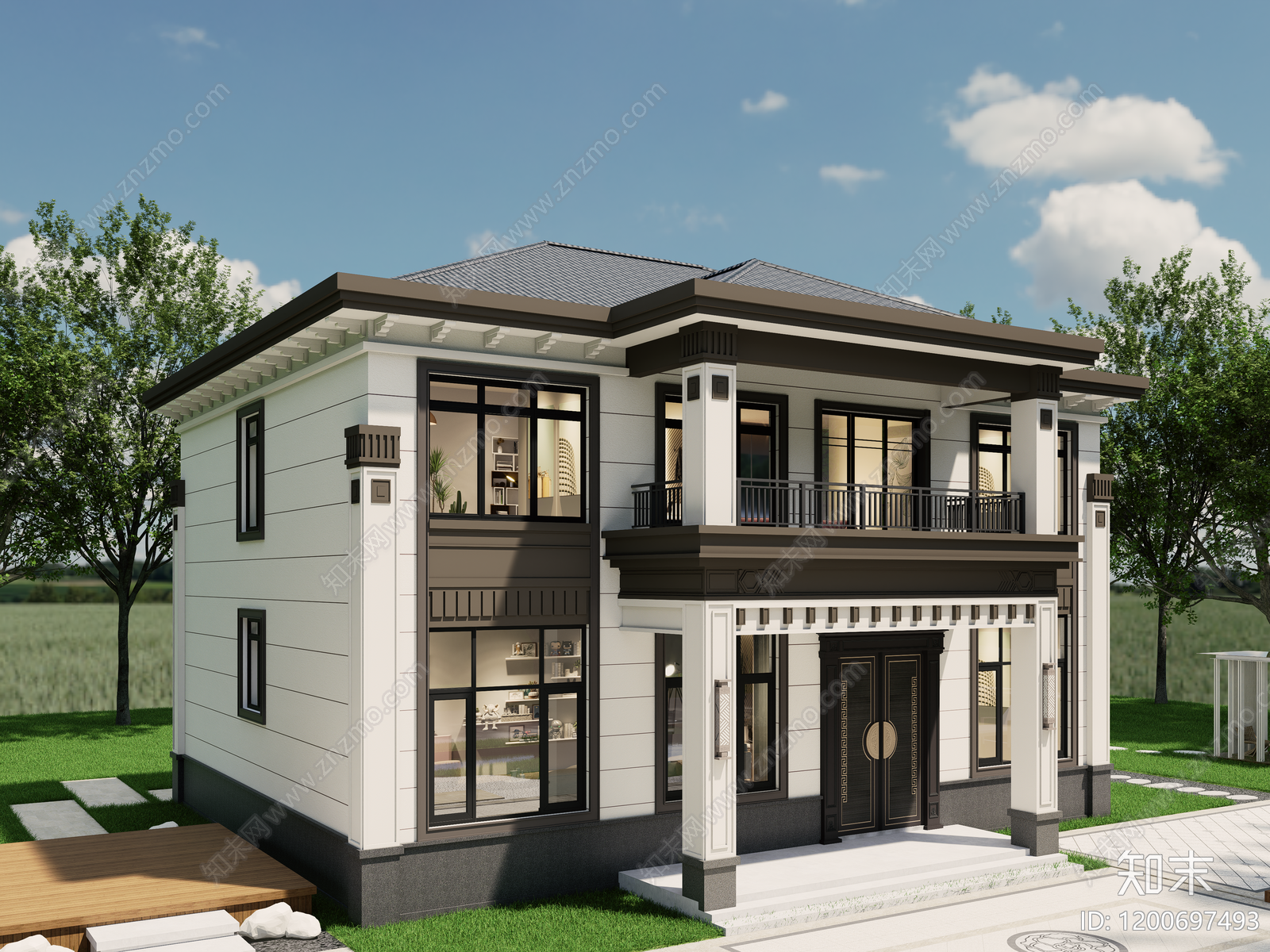 新中式中式别墅建筑施工图下载【ID:1200697493】