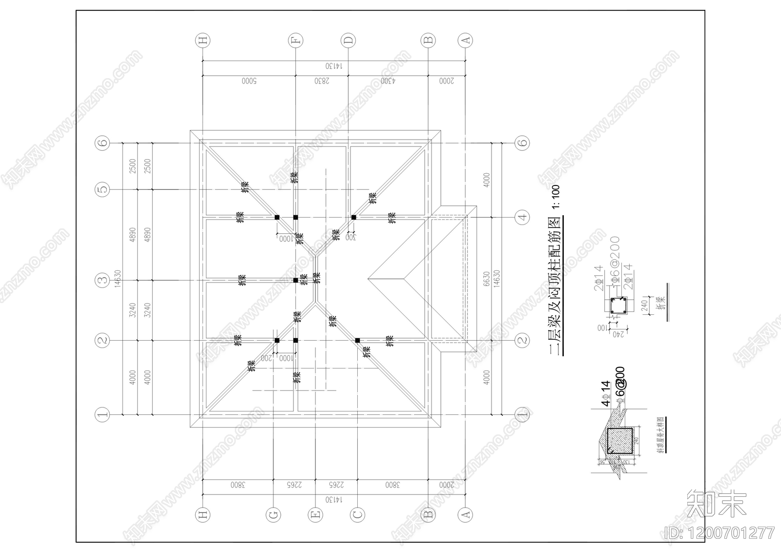 新中式中式别墅建筑cad施工图下载【ID:1200701277】