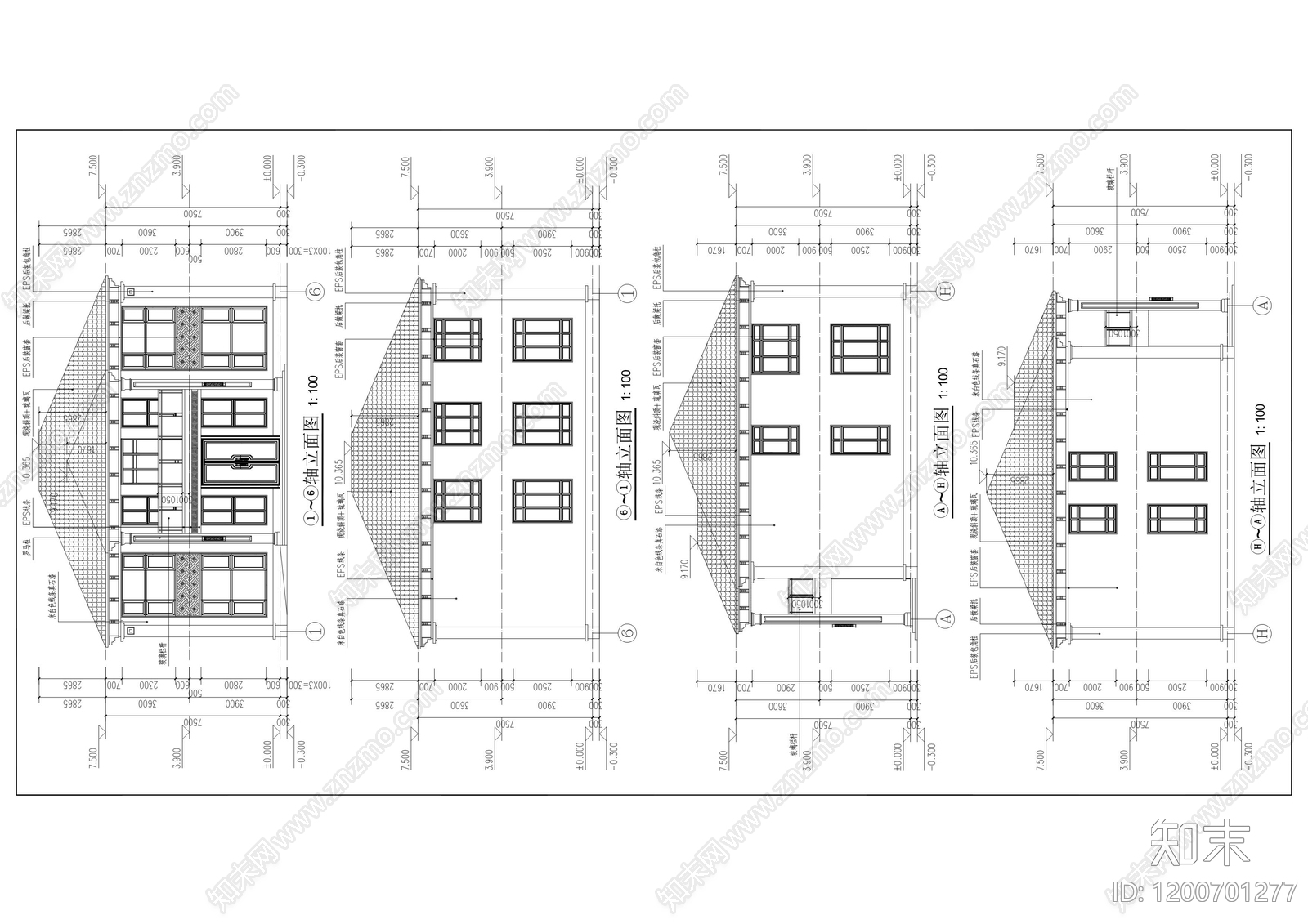 新中式中式别墅建筑cad施工图下载【ID:1200701277】