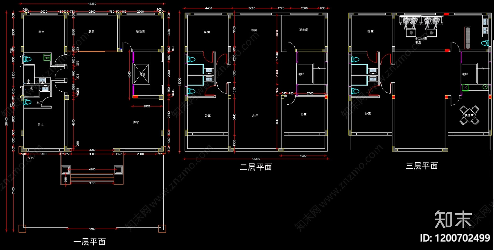 现代别墅建筑cad施工图下载【ID:1200702499】