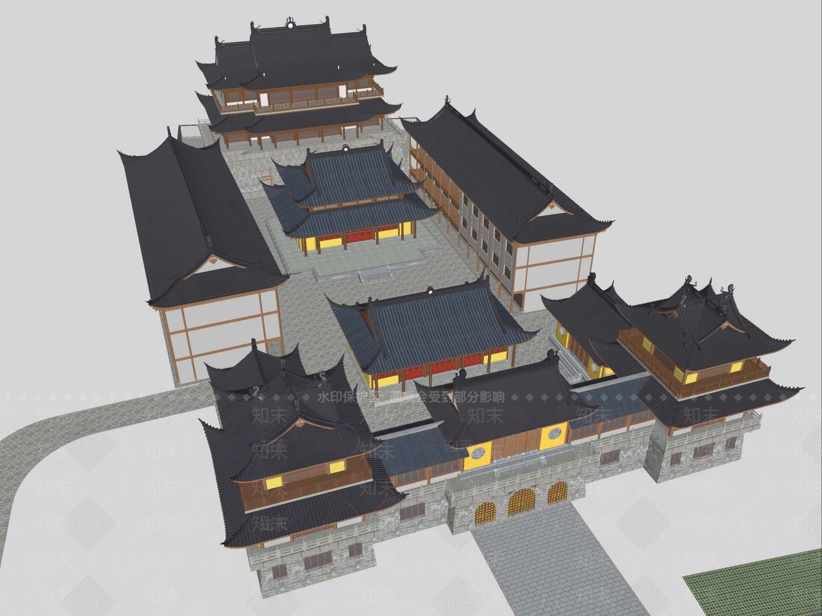 新中式中式寺庙建筑SU模型下载【ID:1200707057】