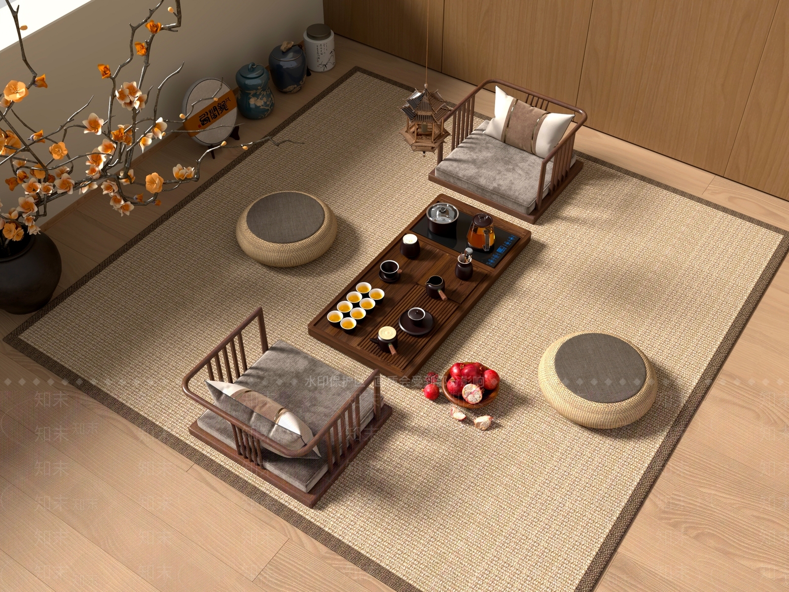 新中式中式茶桌椅3D模型下载【ID:1200707325】