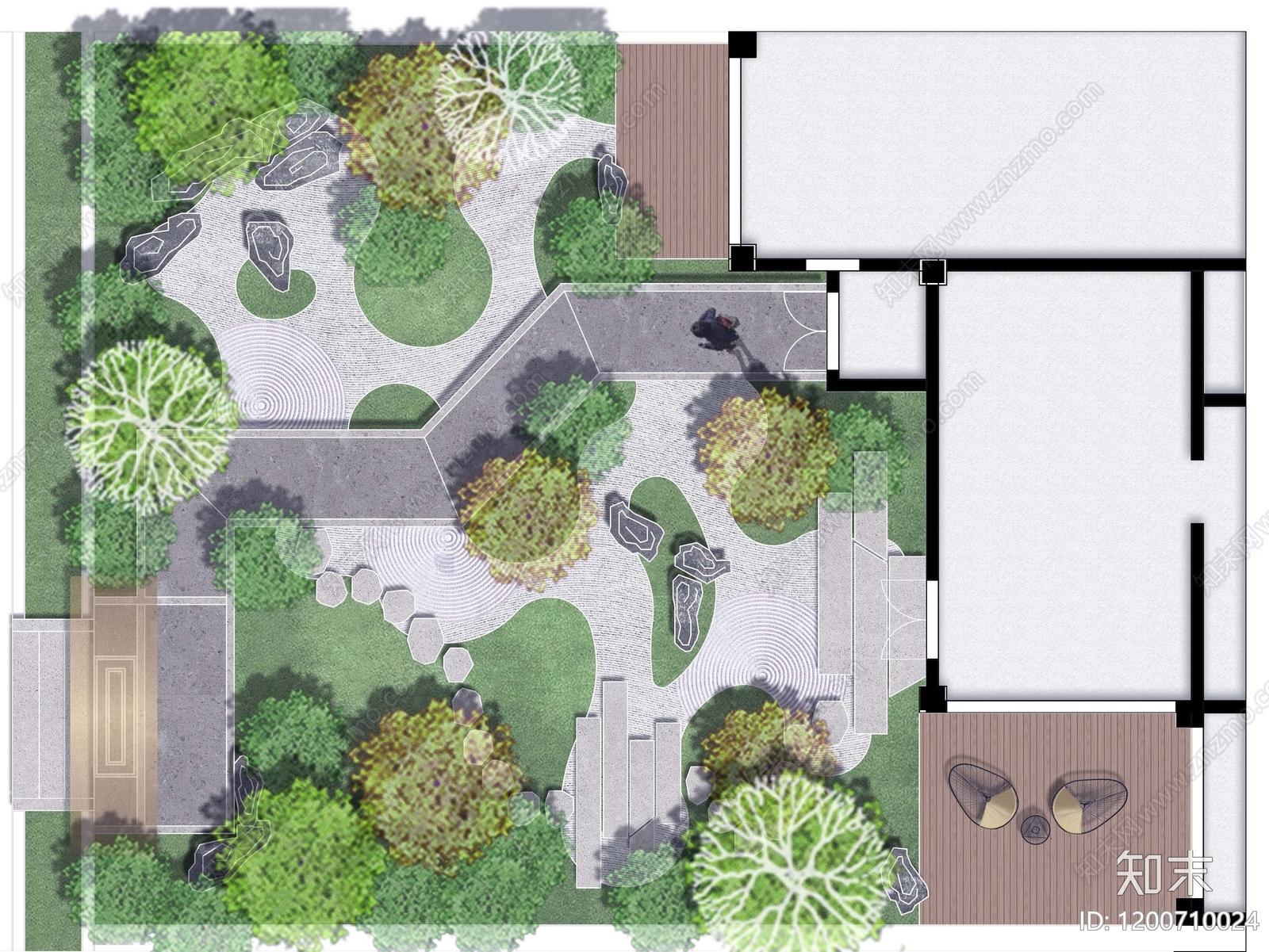 中式日式屋顶花园彩平图下载【ID:1200710024】