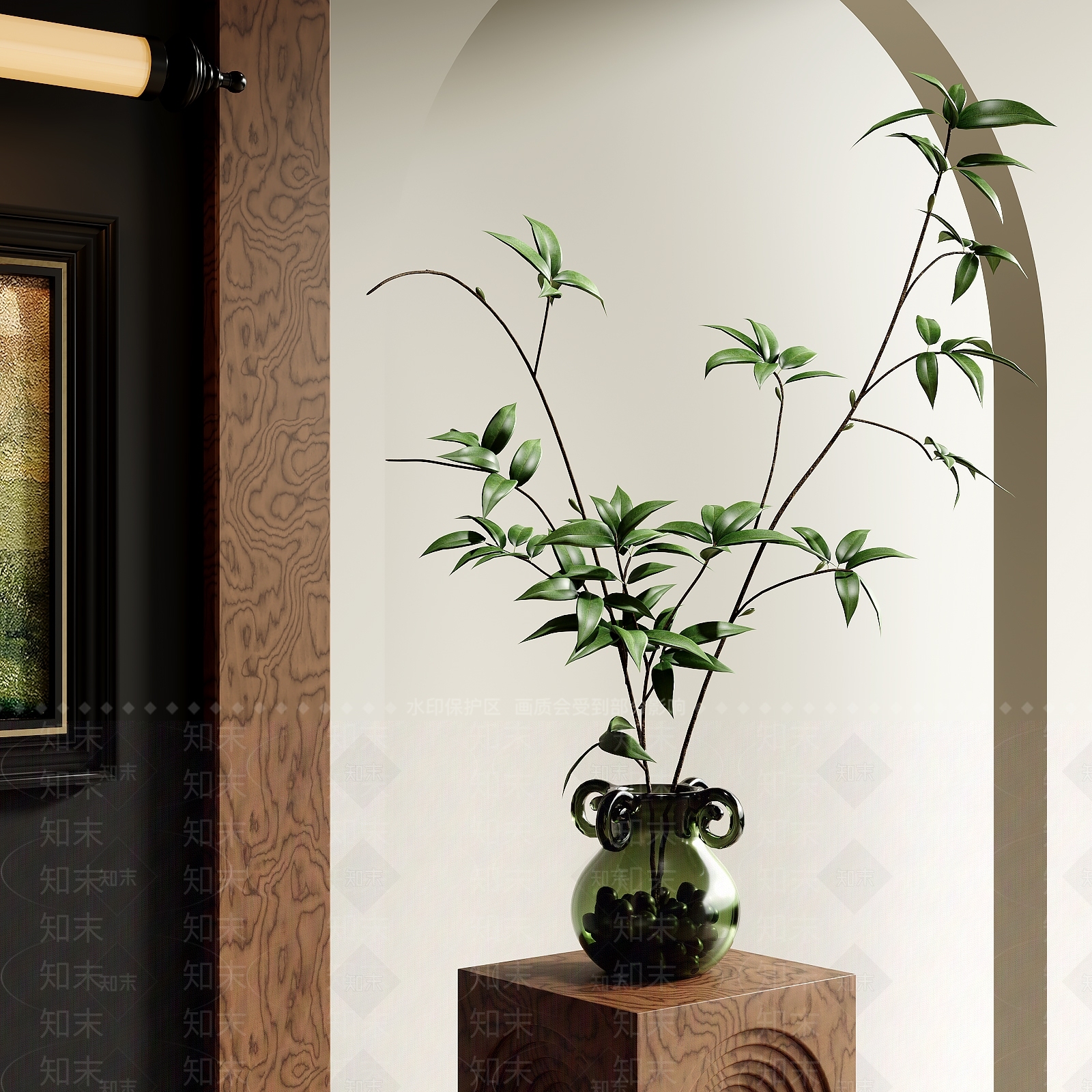 现代绿植摆件3D模型渲染效果图